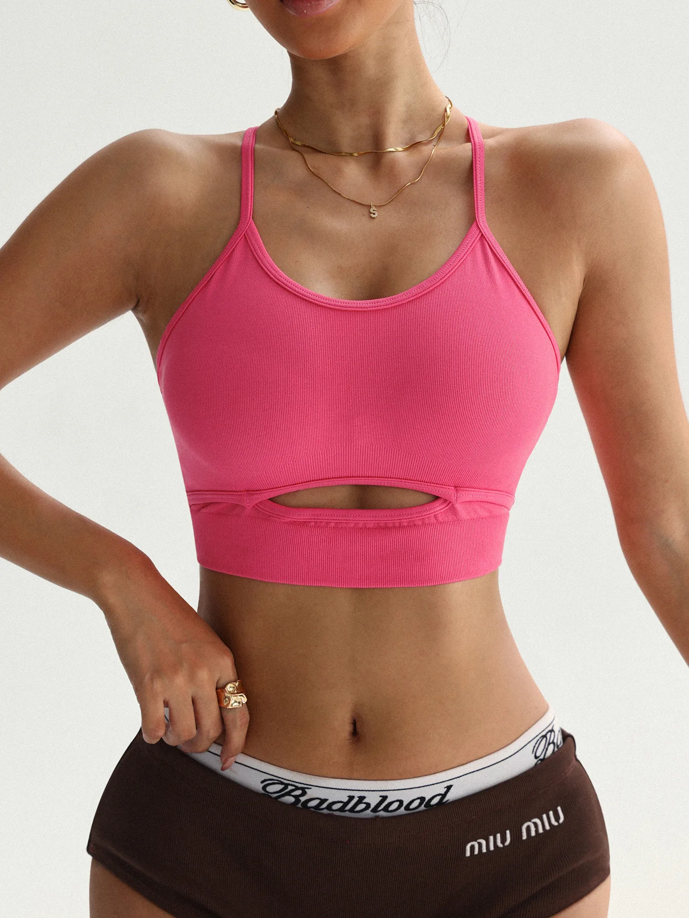 

Strappy sports bras, solid-color yoga tops for women, and fitness halter bras