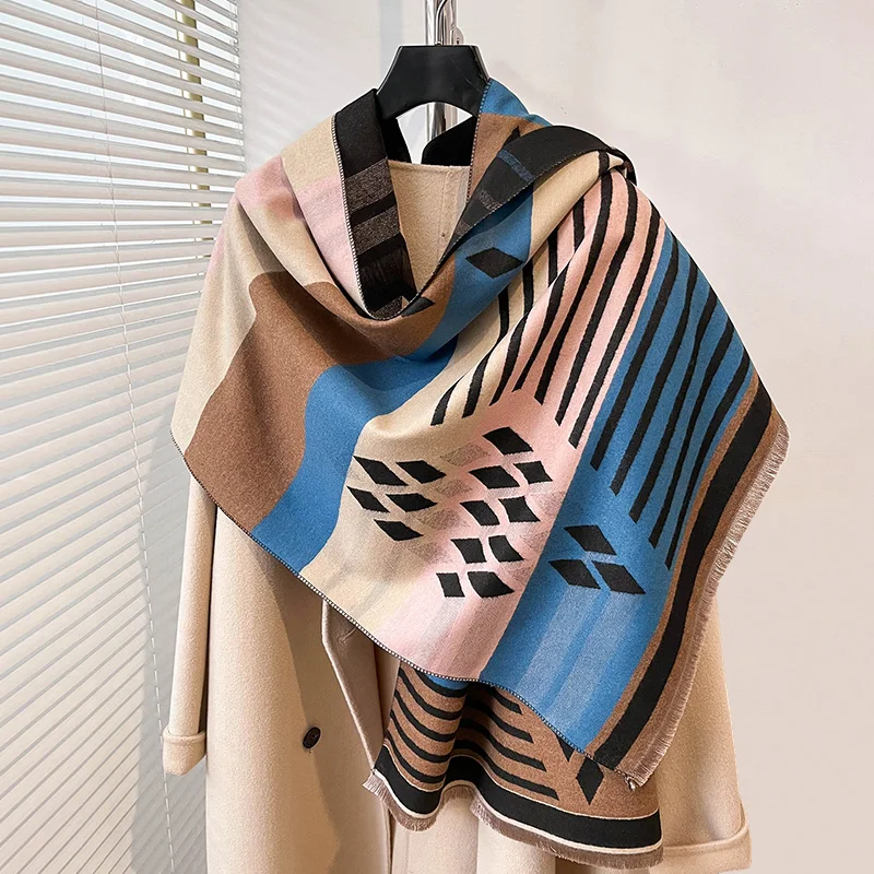 

High-end luxury imitation cashmere warm scarf thickened 2024 autumn and winter new shawl Foulard Bufanda geometric abstract