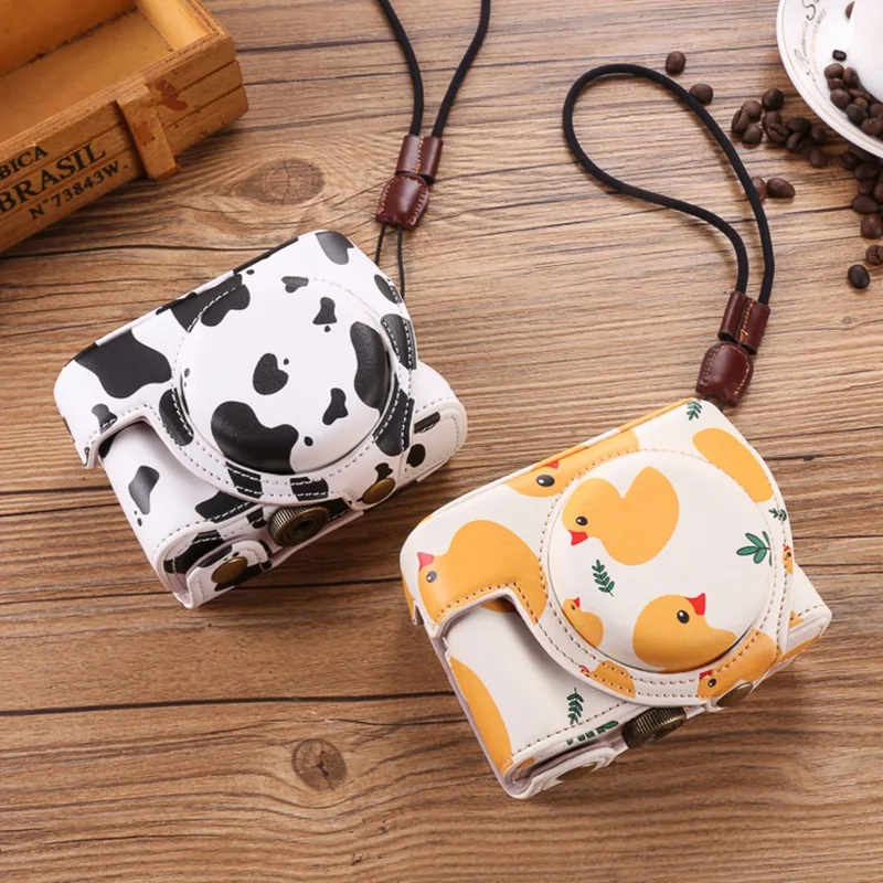 

Durable solid color camera bag suitable for RX100M7black card camera, retro lovely design with base, non slip and drop-resistant