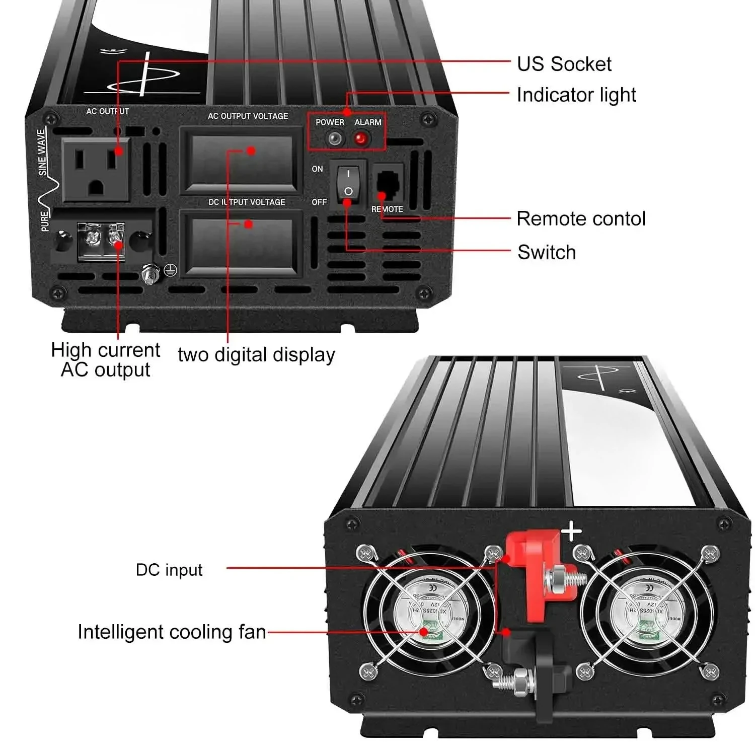 2500W inverter 12V DC to AC 110v/220V Solar pure sine wave inverters & converters