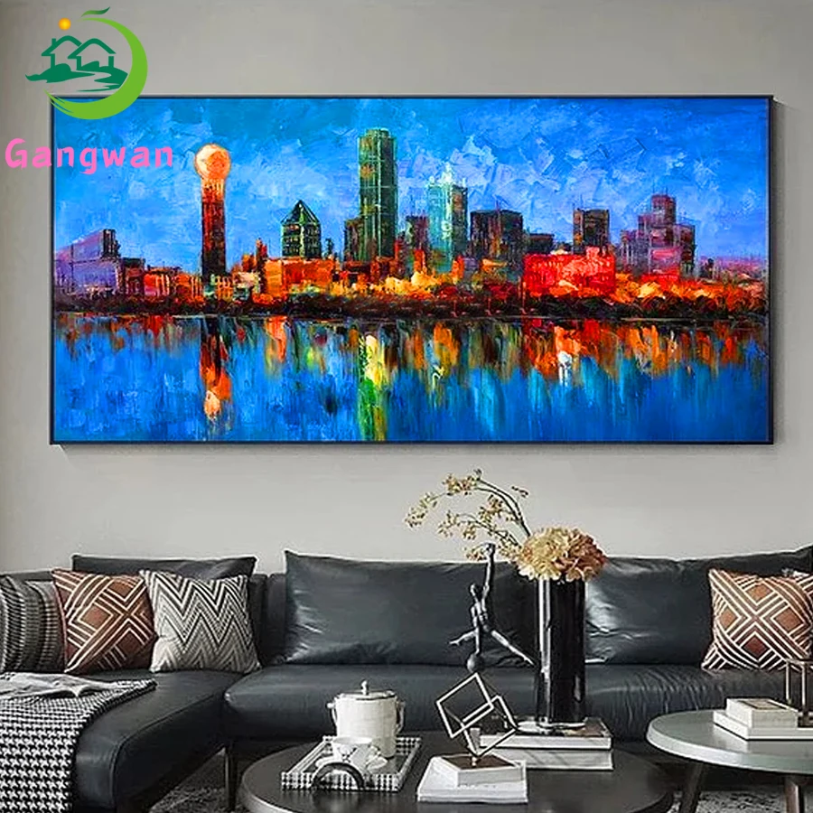 

Dallas Cityscape Skyline 5D diamond painting abstract city view full square round diamond embroidery mosaic home decor handmade