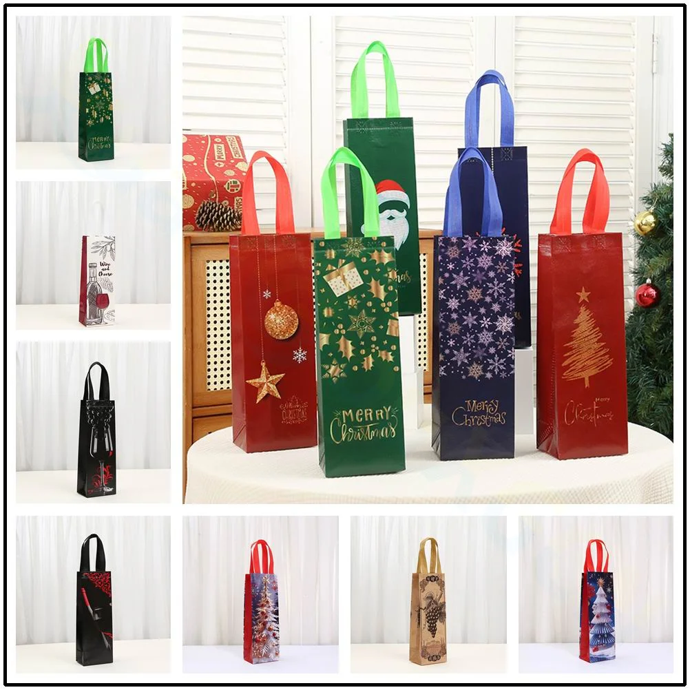 Christmas Wine bottle Bags Non-woven Champagne Hand Bag Xmas Function Party Celebration Gift Bag Drink Packaging Bag Decoration