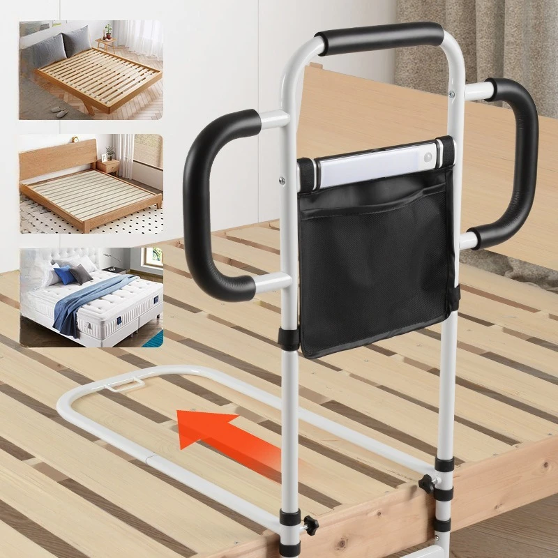 

Bedside Assist Rail with LED Light Adjustable Height Safety Handle and No Drill Support for Elderly and Pregnant Use