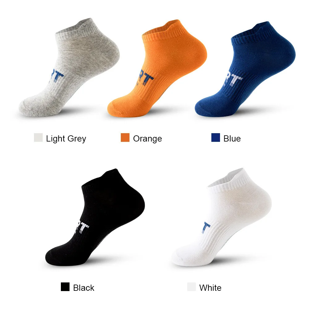 5 Pairs of Socks Men's Socks Spring Summer Thin Letter Sports Cotton Socks Breathable Wicking Sweat Boat Socks