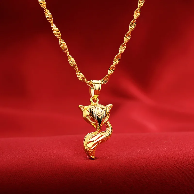 

New AU999 gold necklace ladies little fox pendant 24K pure gold female clavicle chain real gold pendant for girlfriend gift