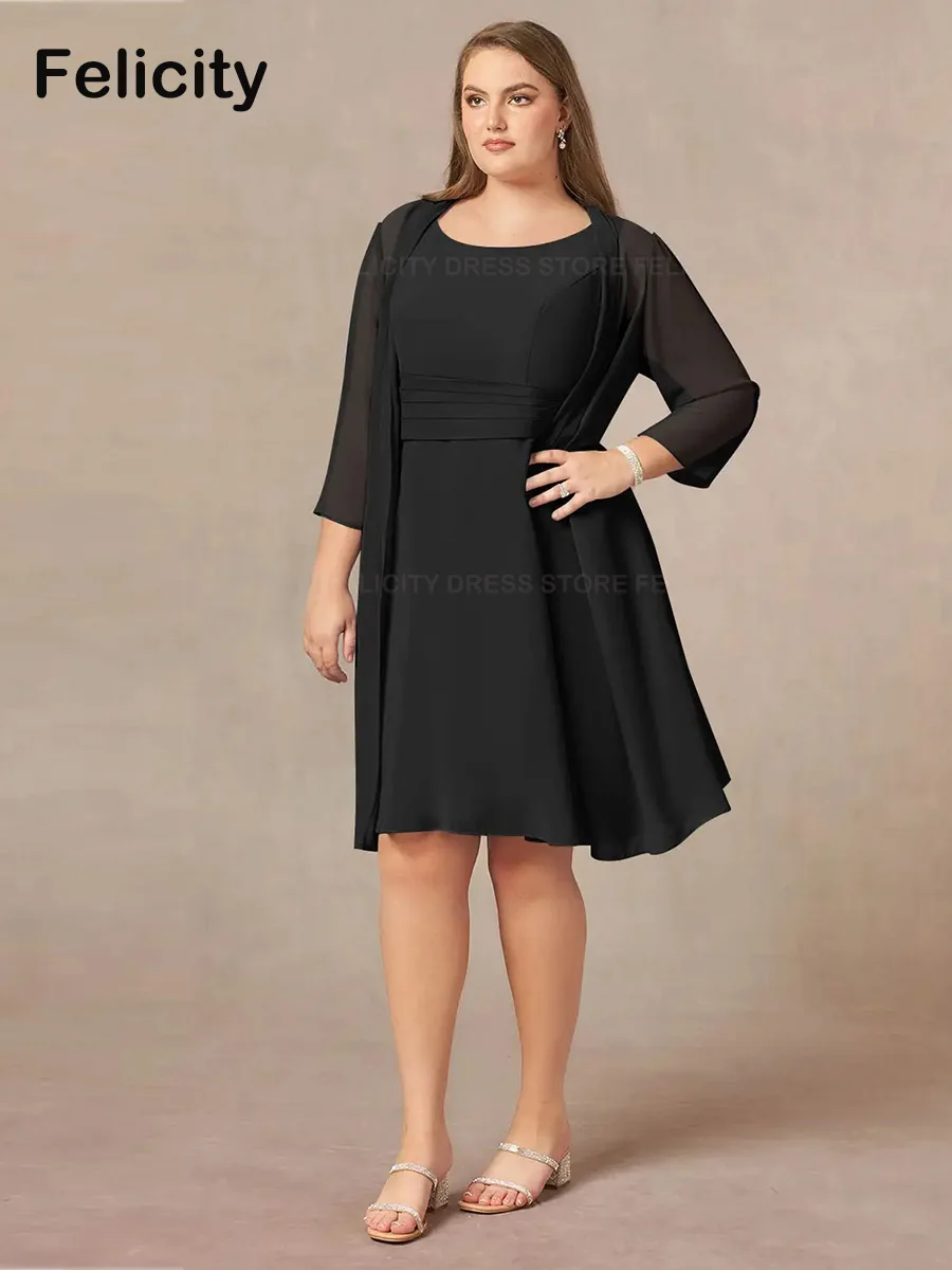 

Simple Two Piece Plus Size Mother of the Bride Dresses 2023 A-Line Pleated Chiffon Knee-Length Wedding Guest Dress فساتين السهرة