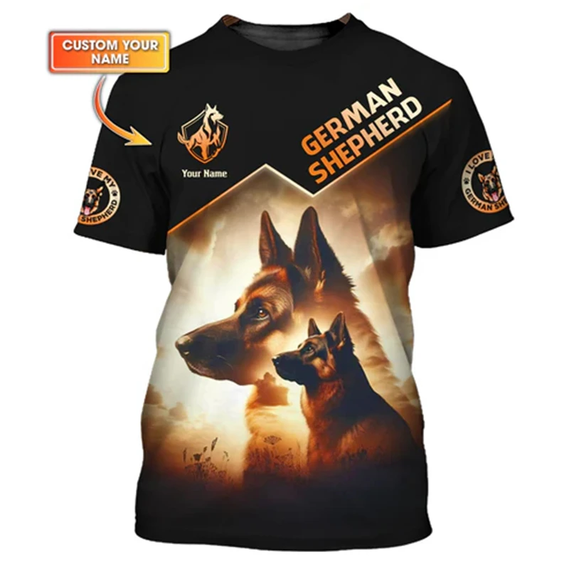 

German Shepherd Print T-shirt For Men's Custom Name O-neck Short Sleeve Pullover Top 3D Print Sport Daily Fashion Trend Tee 2025