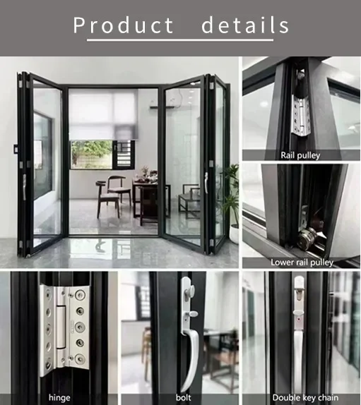 Aluminum Alloy Glass Multi-Panel Sliding Accordion Door Indoor/Outdoor Use Space-Saving Folding Door for Courtyard Hotels Living