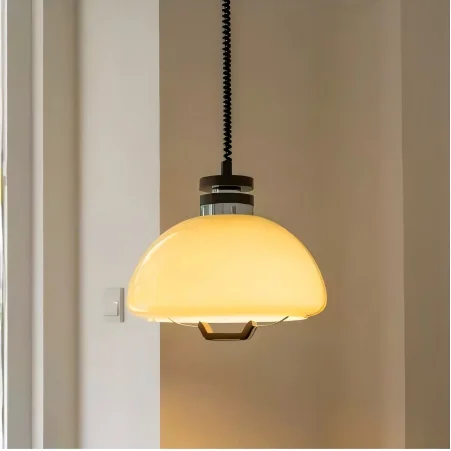 French Cream Bedside Pendant Light Modern Milk Glass Kitchen Island Hanging Chandelier High Ceiling Adjustable height Light