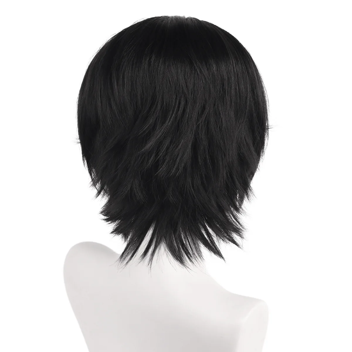 Synthetic Cosplay Wig Husk-Inspired Black Sharp Widow’s Peak White Highlight Flipped Anime Hair Carnival Party Costume - view 3