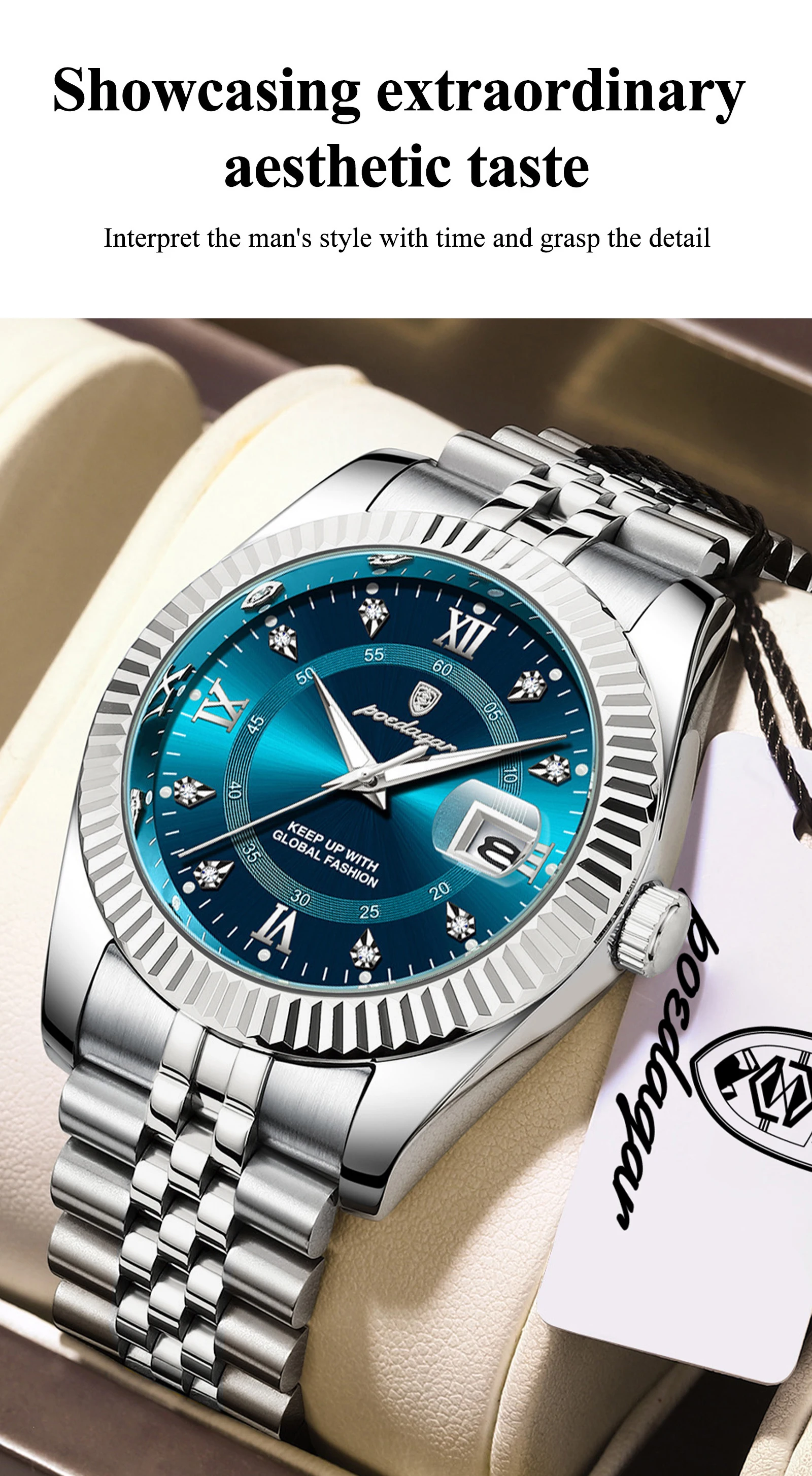 POEDAGAR Original Herren-Armbanduhr Wasserdicht Leuchtend Datum Geschäfts-Männeruhr Edelstahl Quarz Militär-Herrenuhren Reloj – Detail 15