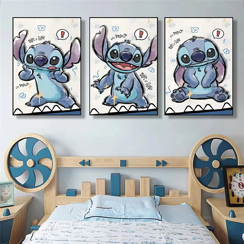 MINISO Disney cartoon Lilo & Stitch Wall Art Poster Baby Room Cute Canvas Painting Living Room Bedroom Home Decor HD Wallpapers