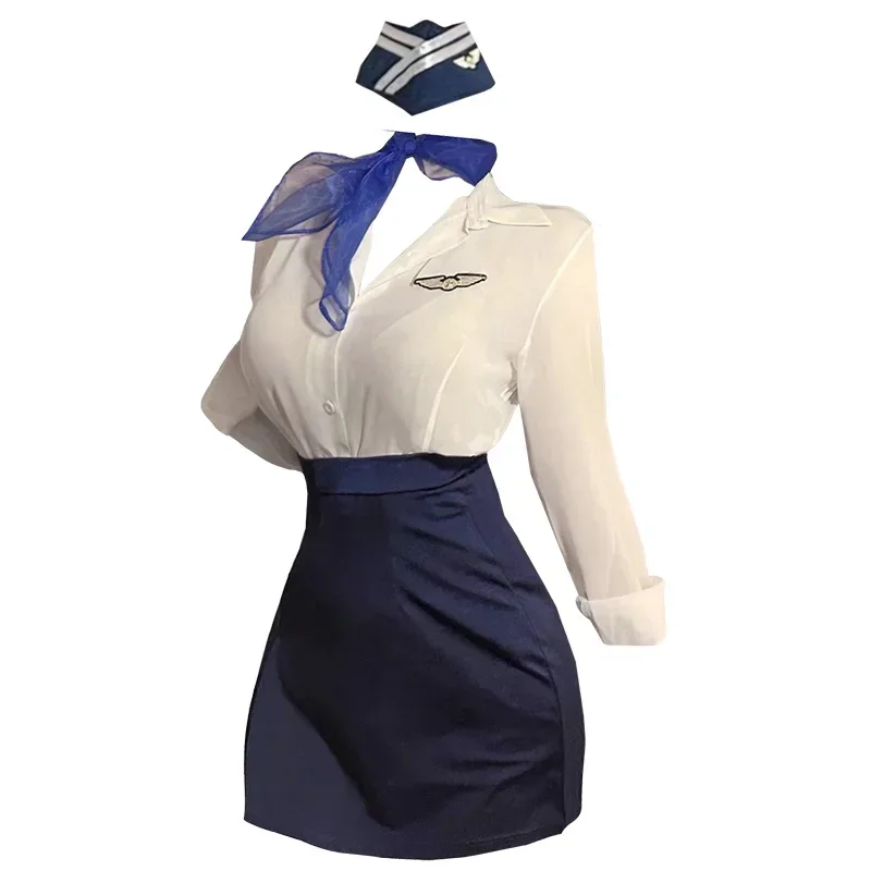 RT01 Sexy Nightclub Flight Attendant Outfit Secretary Set Role-playing Uniform Set Pure Desire Instructor American Queen OL *Jk2