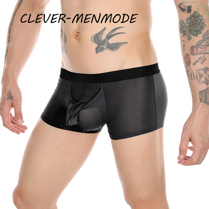 Men's Elephant Nose Boxer Sexy Long Penis Pouch Underwear Elephant Nose Boxershorts Ice Silk Panties U Convex Mini Lingerie