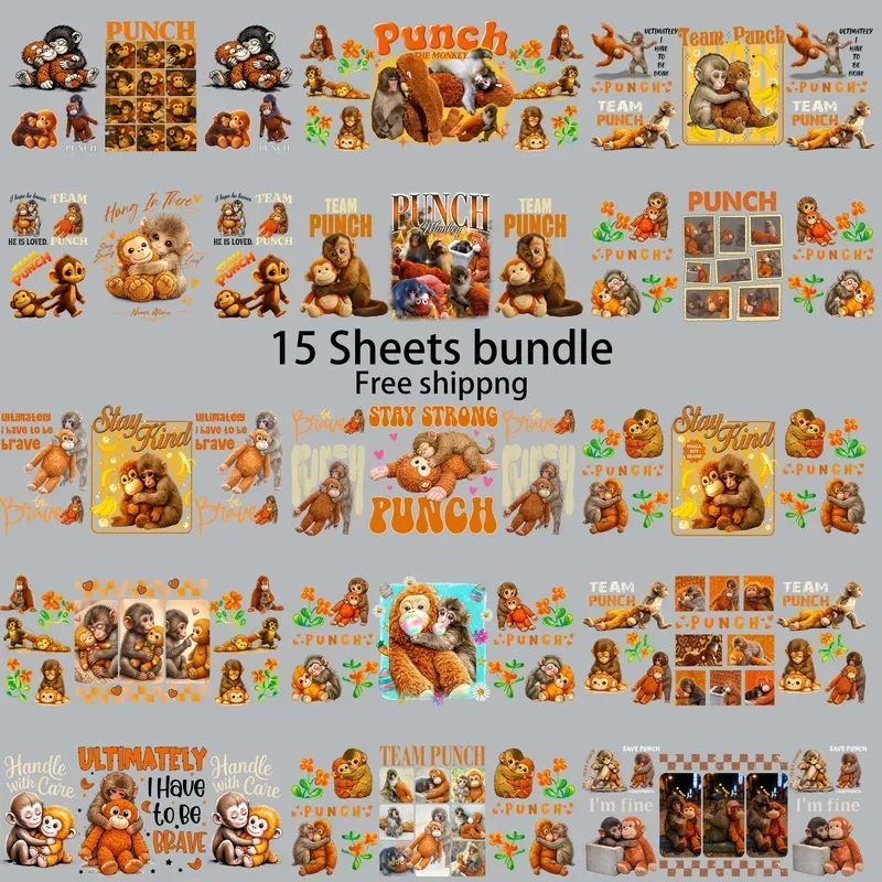 15pcs Freeship Cute Animals 16oz Rub On UV DTF Sticker Waterproof DIY Decals 3D transfers uvdtf tumbler stickers uv dtf cup wrap