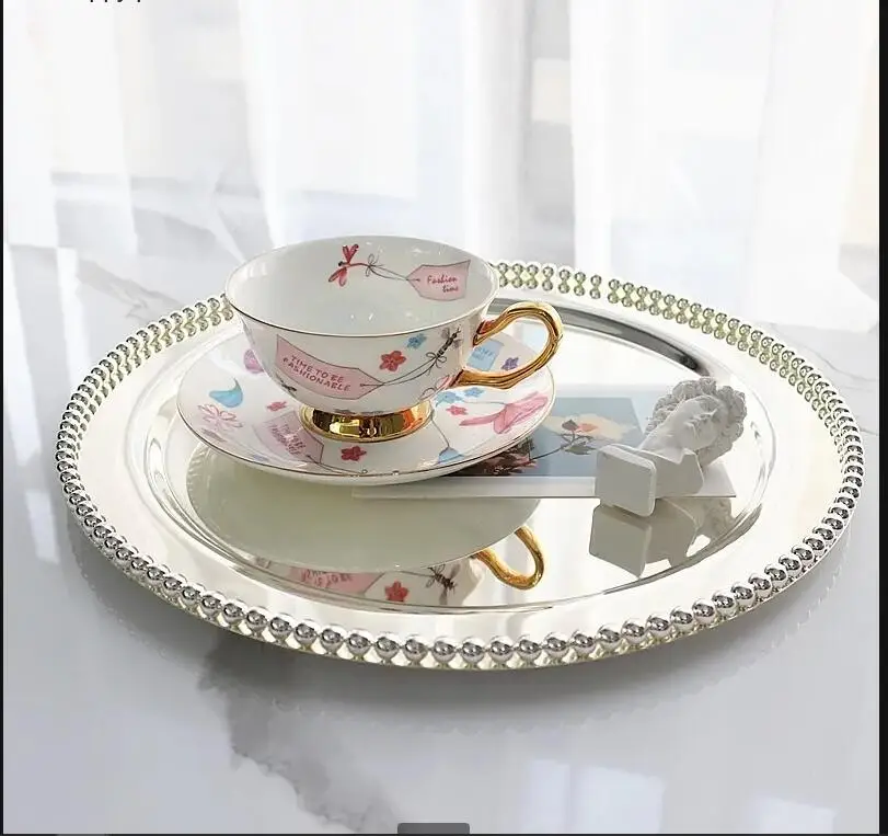 Round Silver Metal Plate Jewelry Storage Tray Decorative Snacks Dessert Cake Pan Home Plates 3-piece Set