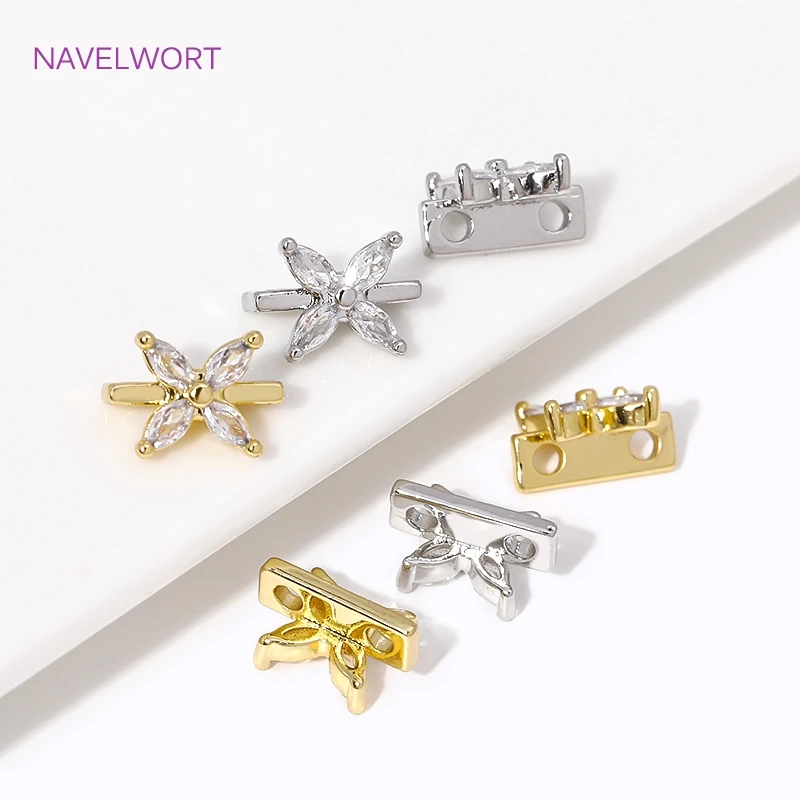 18K Gold Plated Inlaid Zircon 2 Holes Separators for Beads Accessories DIY Beading Jewellery Making Components Connector