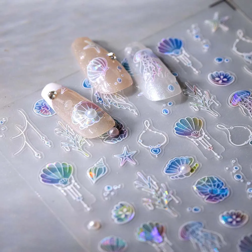 Conch Star Ocean Nail Stickers Sea Jellyfish Starfish Ocean Nail Decals Nail Supplies Pearl Shell Ocean Nail Decorations