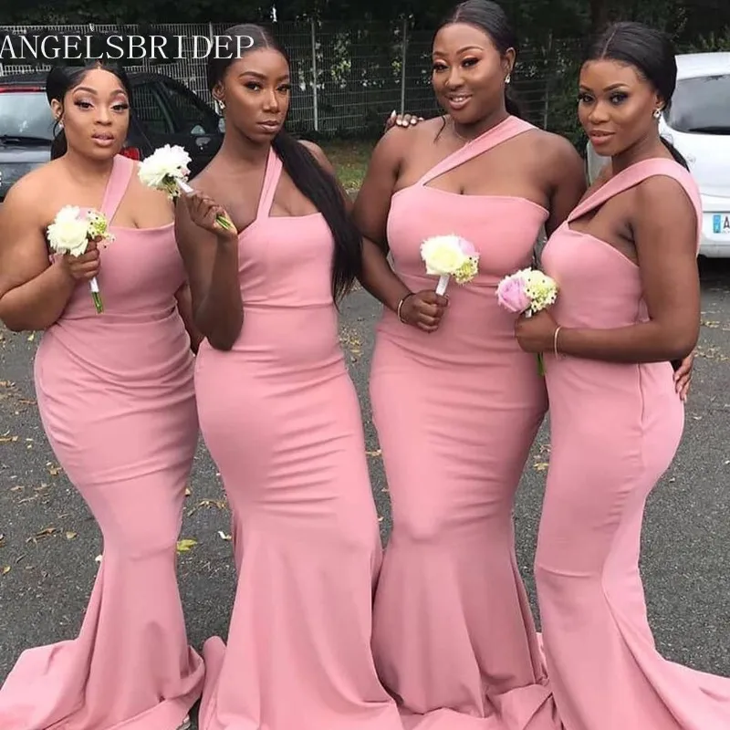 

Angelsbridep African Bridesmaid Dresses One Shoulder Mermaid Wedding Party Dress Women Long Prom Gowns Plus Size For Black Girls