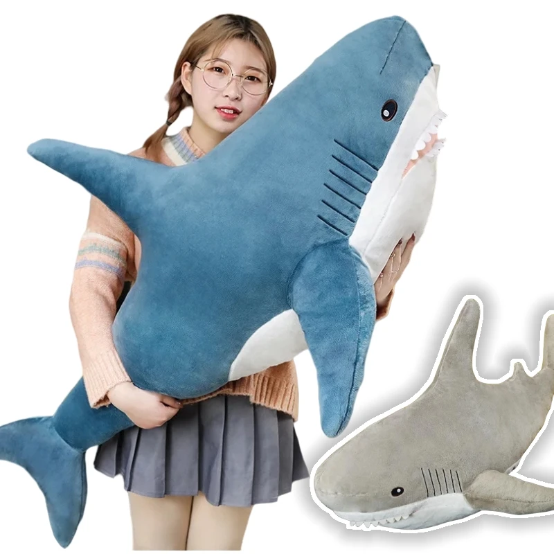 

60/80/100/140cm Big fat shark plush toy ins hot super soft pillow strip bed home decor pillow high quality birthday gift for kid