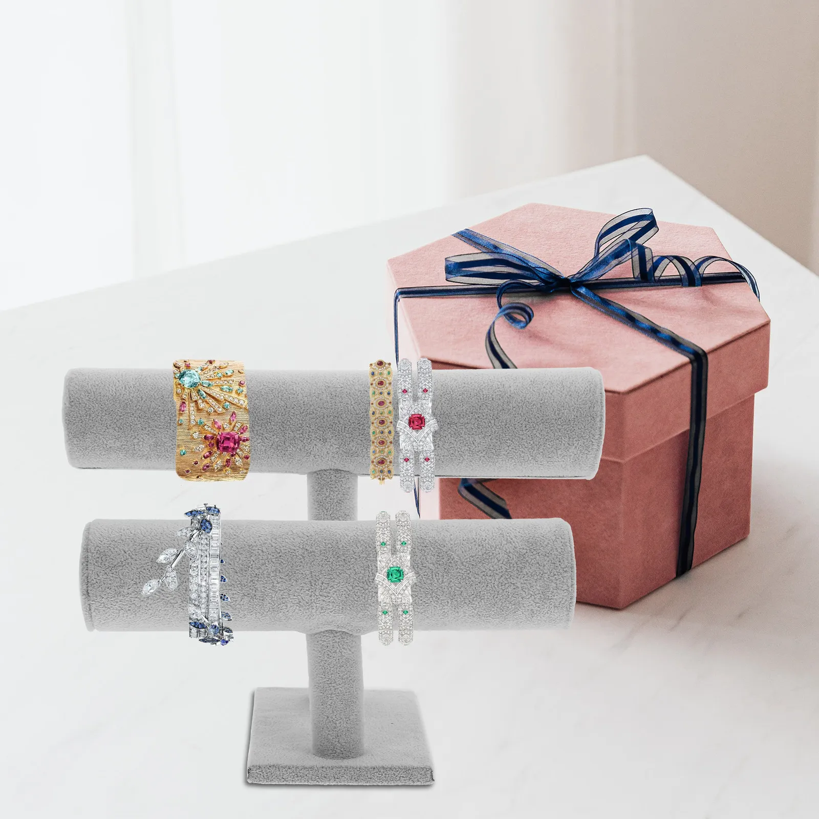 

Подставка для часов и браслетов, 2-уровневая, 1 шт., для демонстрации ювелирных изделий на прилавке, витрине, дома, в магазине, элегантный минималистичный дизайн