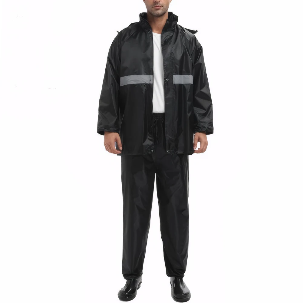 Rain Suit with Reflective Strip Waterproof Jacket and Trouser Suit Anti-storm Rain Jacket Pants Suit Breathable for Men Women