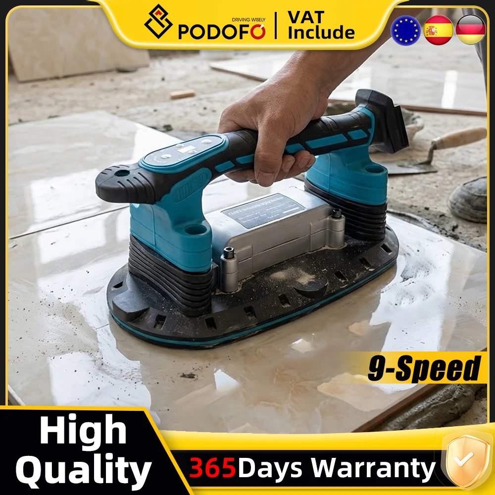 Vibrateur électrique pour carrelage Podofo avec double ventouse, affichage numérique, 9 vitesses, 3000-12000 tr/min, machine de nivellement de carrelage haute fréquence pour carreaux de céramique de 30-240 cm, 28,3x15,3 cm, en alliage de plastique et d'aluminium.