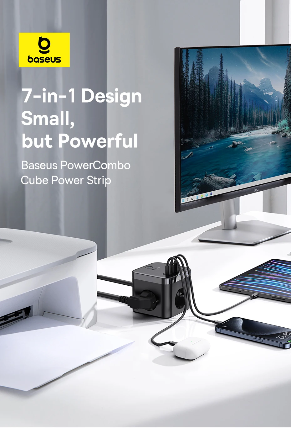 Baseus 30W Ladegerät Schnelle Steckdosenleiste 4000W 3AC Steckdose Desktop Ladestation Überspannungsschutz Für Tablet iPhone Samsung Xiaomi – Detail 5