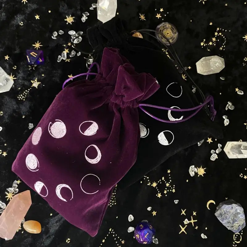 Tarot Oracle Cards Storage Bag Moon Phase Runes Constellation Witch Divination Accessorie Dice Jewelry Velvet Drawstring Package