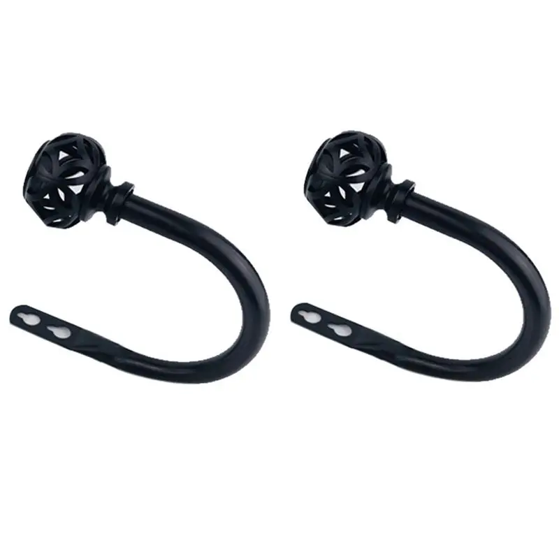ABUL-4 Pair Of Metal Curtain Hooks - Retro Wall Mounted Curtain Hold Back Tiebacks Wall Hook Tassel Drapery Holder (Black)