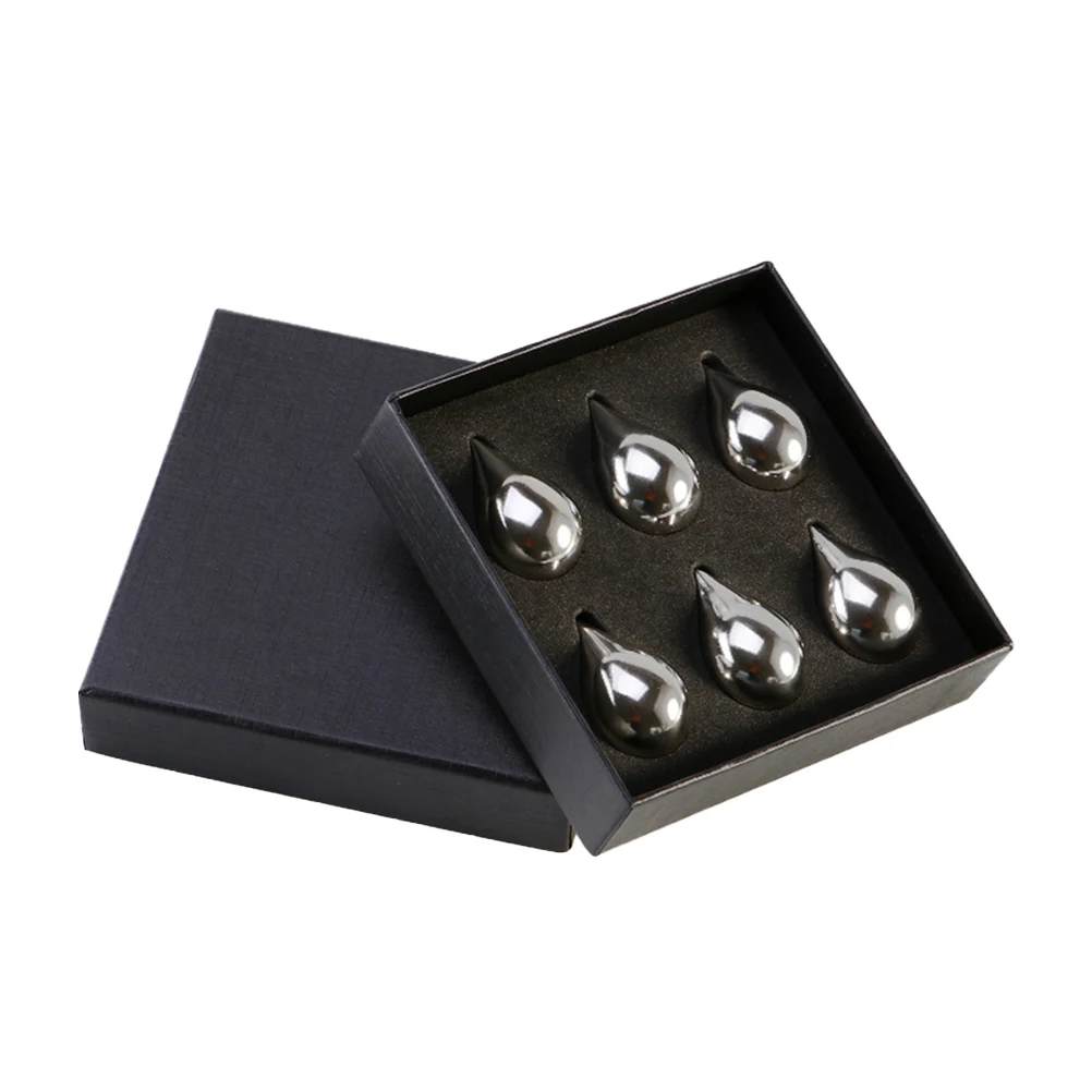 

6pcs Water Drop Shape Stainless Steel Chilling Stones Reusable Ice Cubes For Whiskey Wine Beer Drinks Easy Clean Safe