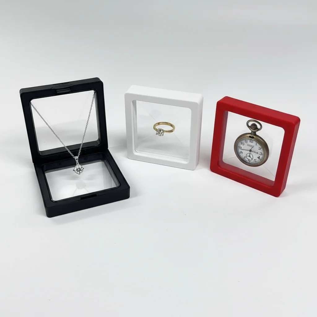 

3pcs Transparent Floating Display Box - Plastic Film Jewelry Packaging Box | For Necklace, Ring & Collectible Storage