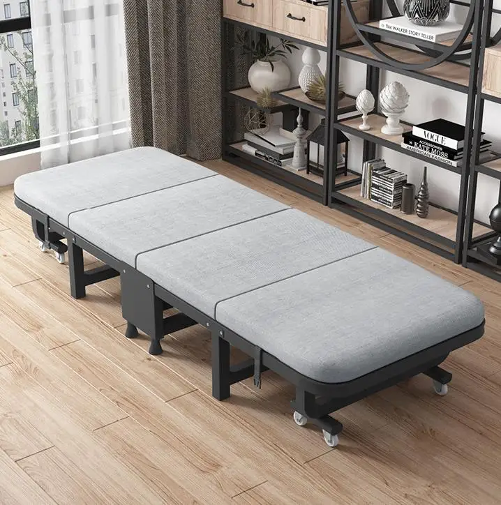 Folding Bed Office Work Lunch Nap Wooden Bed With Metal Leg Back Adjust Rest Bed
