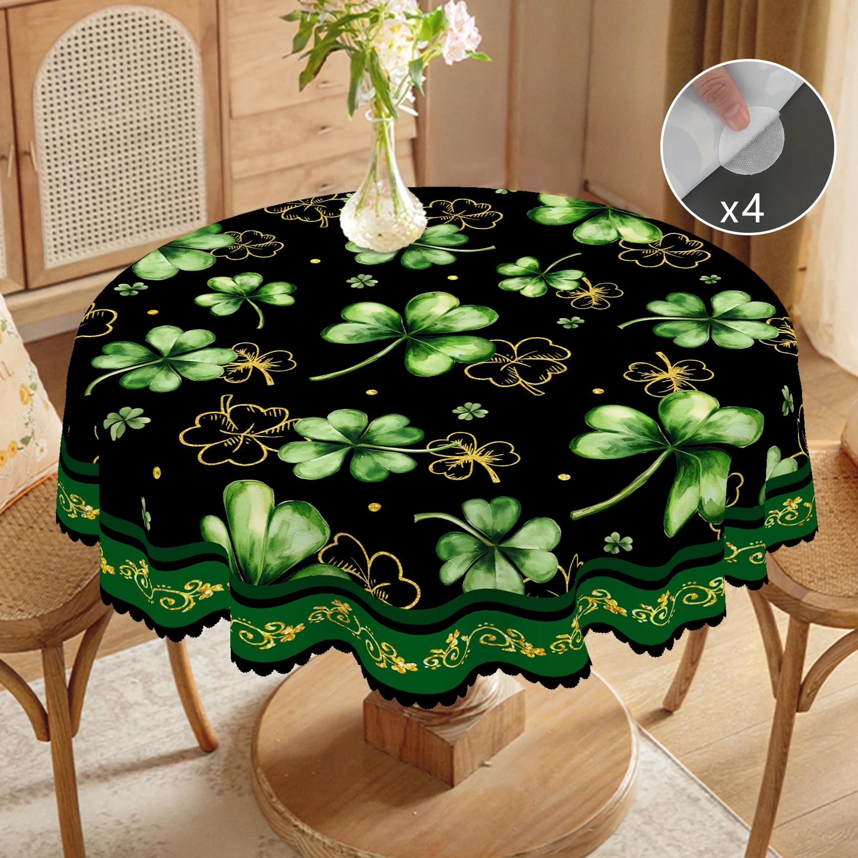 1 Piece of Shamrock Green Round and Rectangular Tablecloth, Available in Various Sizes, St. Patrick's Day Clover Pattern Printed Tablecloth, Embossed Edge Craftsmanship, Spring Garden Tablecloth Decoration, Suitable for Daily Home Kitchen and Patio Use, St. Patrick's Day Decoration, Spring Decoration