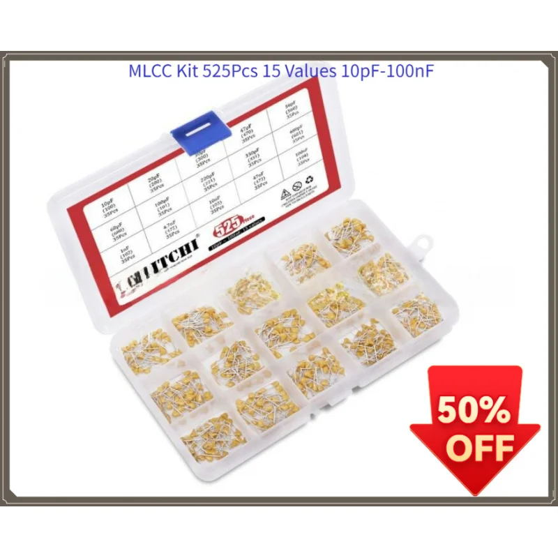 525Pcs 10pF-100nF 15-Value Ceramic Chip Capacitor Set Electronic Repair Parts