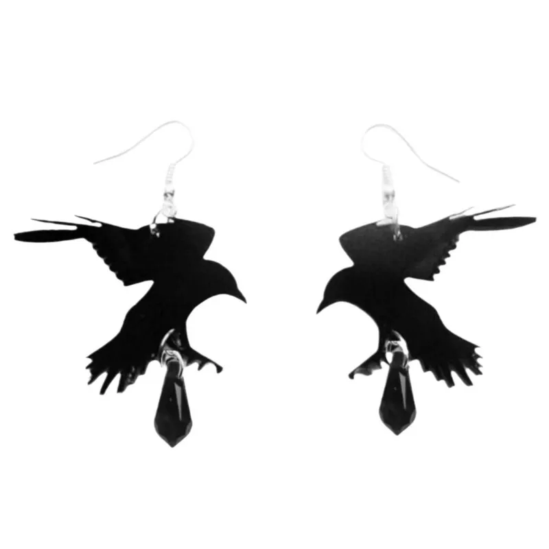 New Black Romantic Crow Earrings Gothic Jewelry Punk Alternative Fashion Women\'s Party Festival Accessories Gift