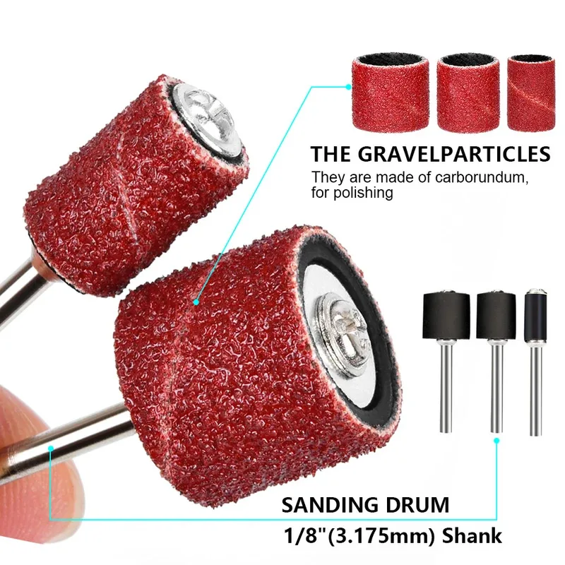 102/132pcs Sanding Drum Set 1/4 3/8 1/2 Inch Sanding Bands With Sanding Mandrels For Nail Dremel Accessories