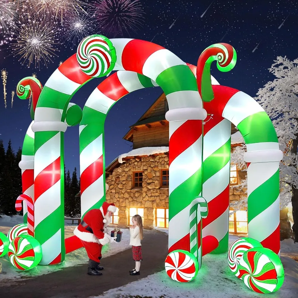 

13 Foot Inflatable Christmas Arch with LED Lights, Giant Christmas Candy Arch, Christmas Inflatable Outdoor Decoration