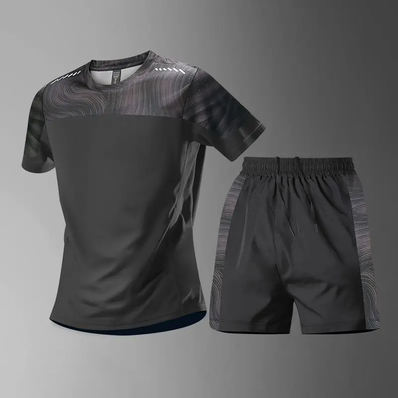 2025 New Running Sports Suit Men's Summer Quick Drying Clothes Short-sleeved T-shirt Fitness Clothes Badminton Training Shorts