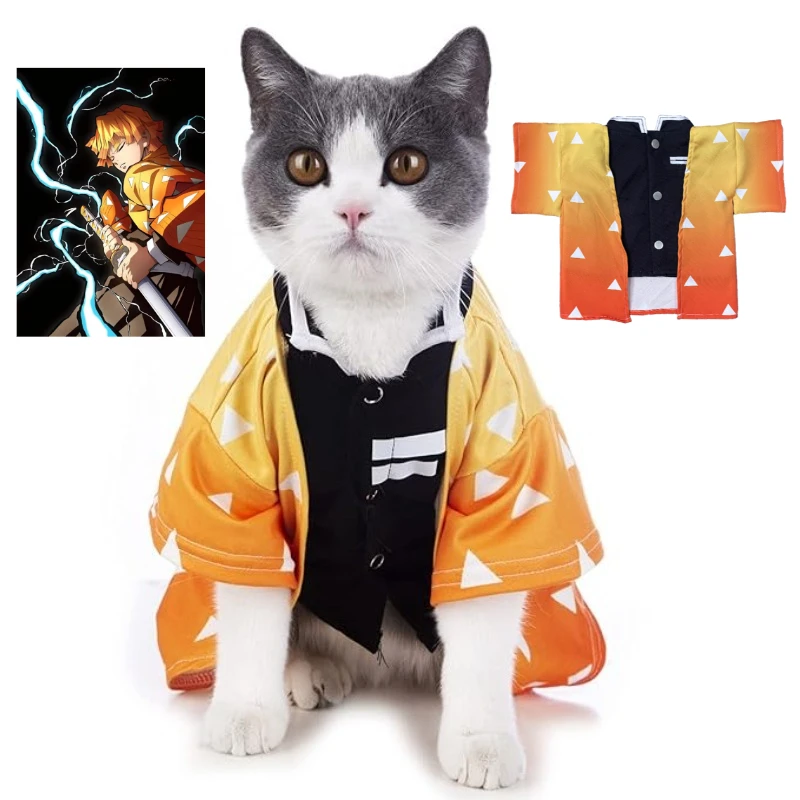 

Agatsuma Zenitsu Cat Dog Costume Funny Pet Clothes Halloween Cartoon Kitten Cosplay Clothing Cute Dog Clothing Shirt New Year