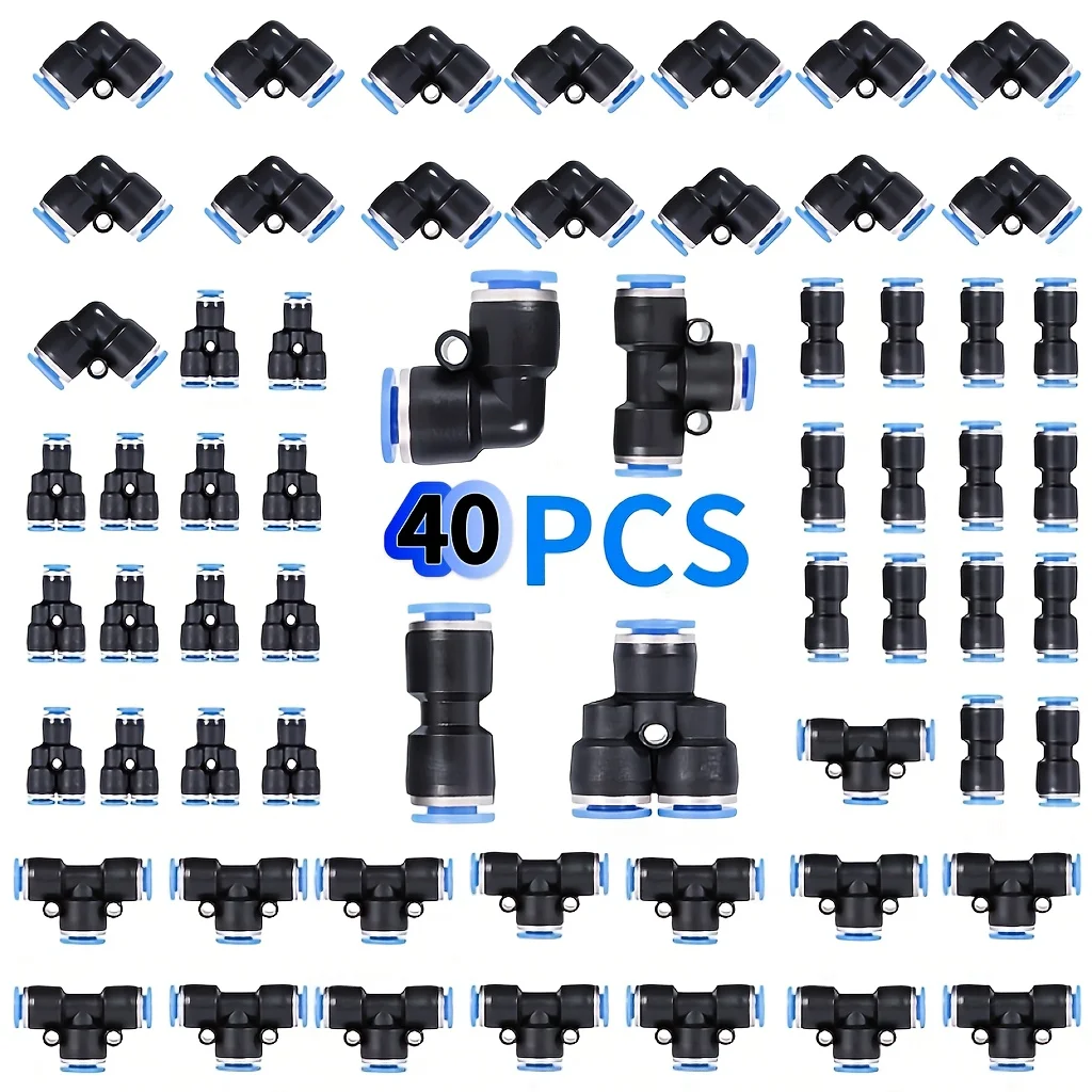 40Pcs PU Tubing Quick Connect Air Hose Fittings Kit: 4/6/8/10/12mmPV/PY, Universal Thread, Quick Release. Metal & PVC Straight