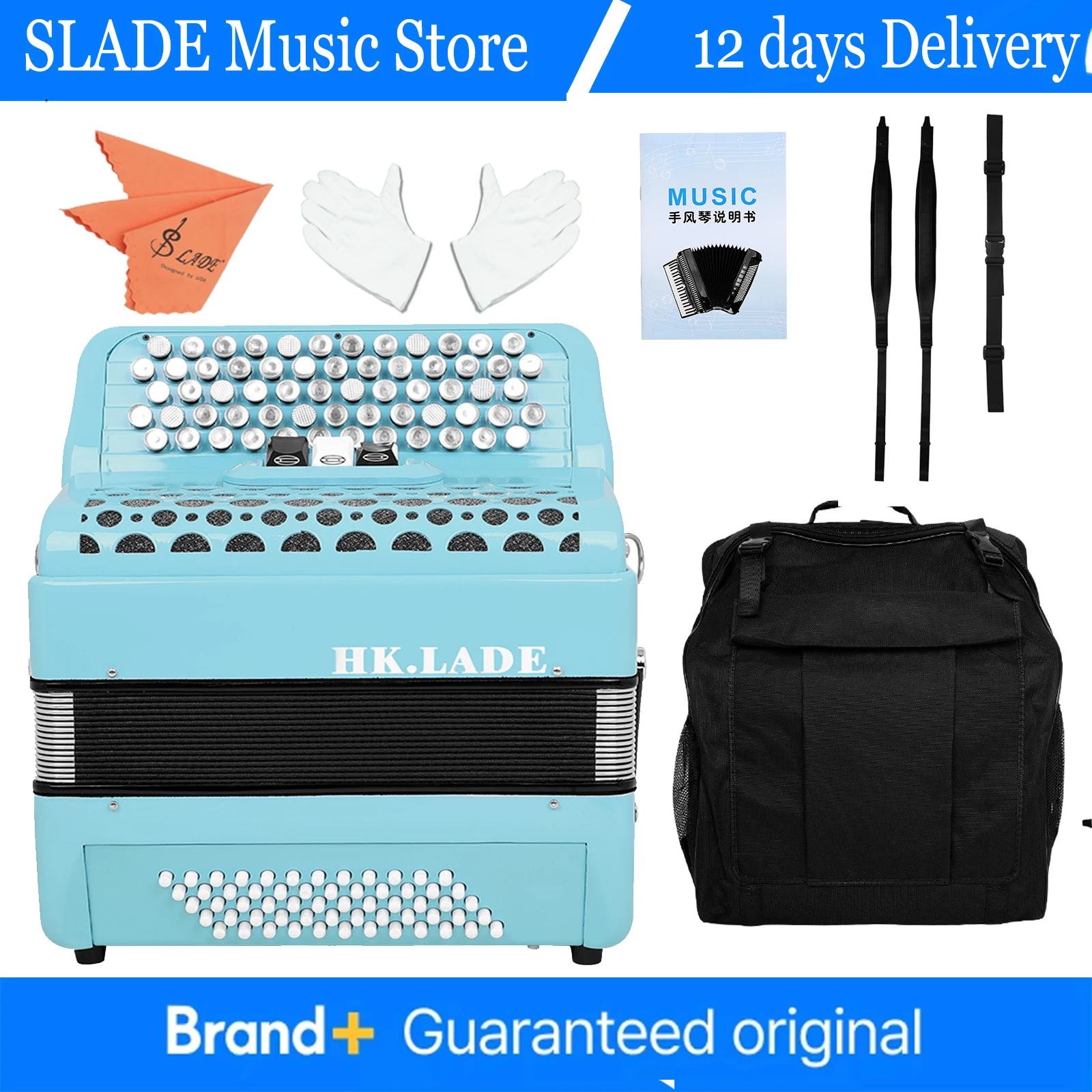 

HK·LADE AH-300 Bayan Accordion 62 key 60 Bass Diatonic Bayan accordion 3 Tone Changing Button Type Professional Accordion