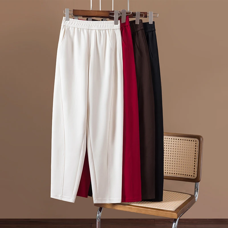 

Red velvet curved knife pants for women 2024 autumn and winter new wide leg banana sickle pants Haren pants S-4XL