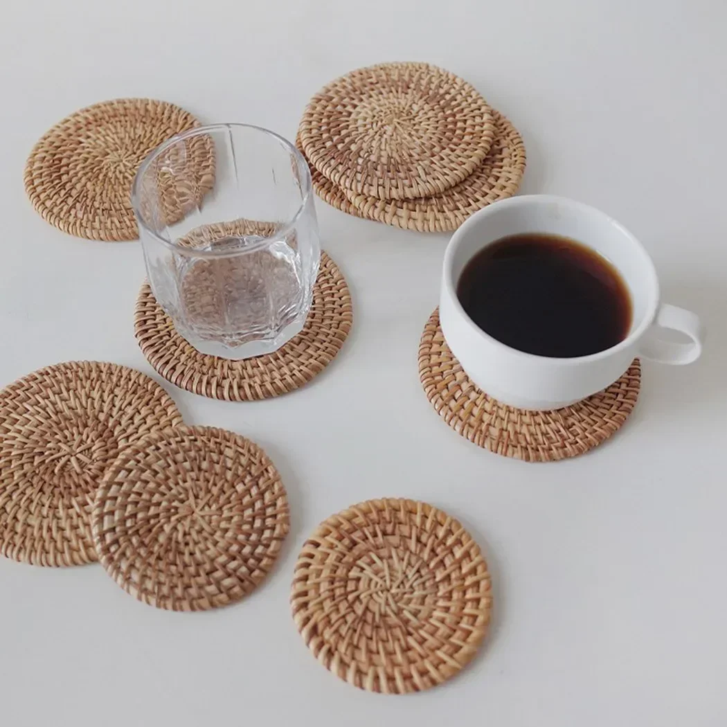 10CM Mat Pads Handmade Rattan Coasters Insulation Cup Bowl Pad Round Natural Cup Mat Kitchen Decoration Accessories NEW