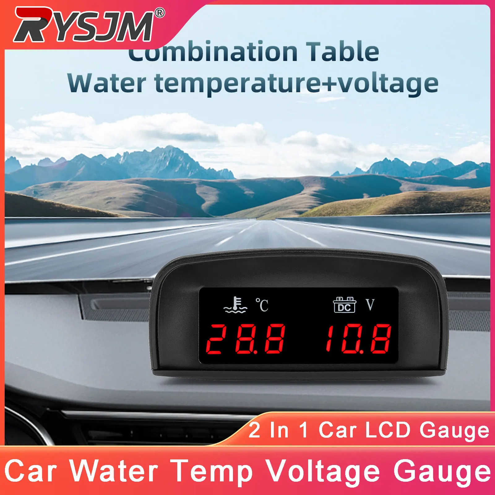 

2 In 1 Car LCD Water Temp Gauge Universal Digital Meter Voltage Water Temp Gauge With 1/8 NPT Sensor 10mm For 12V 24V Car Truck