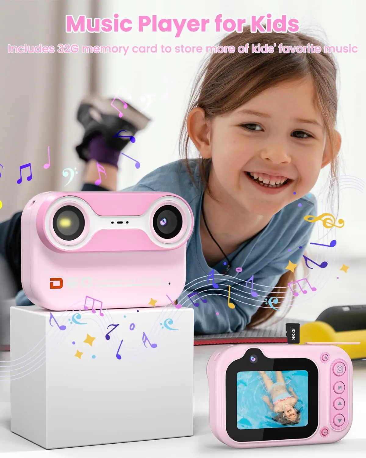 Fotocamera subacquea da 10 piedi per bambini, videocamera 1080P per lo snorkeling, regali di compleanno di Natale, fotocamera digitale per piscina con 32G