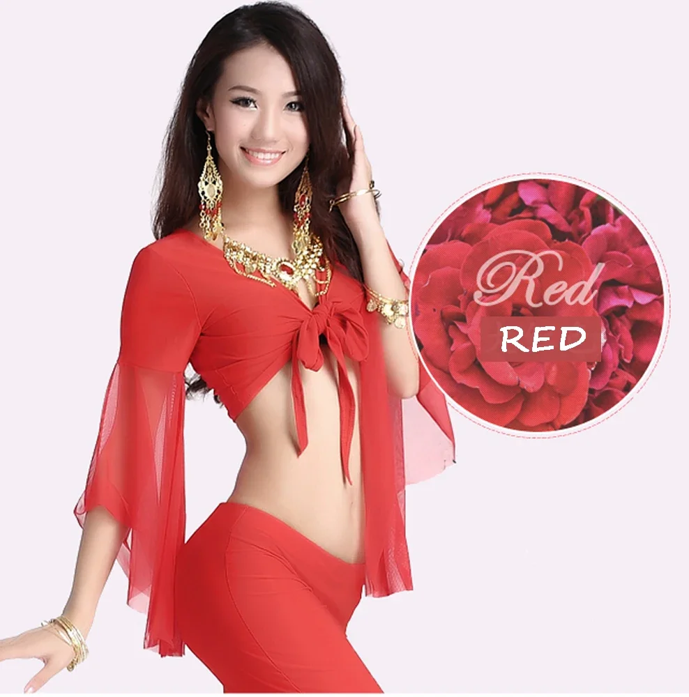 HOT SALE! mesh speaker sleeves belly dance set women 2pcs top and Five point trousers belly dance suit 12colors M and L