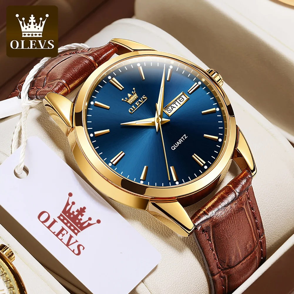 OLEVS Original Quarzuhr für Männer Wasserdichte Leder Armbanduhr Klassische Leucht Datum Display Männer Uhren Мужские часы 6898