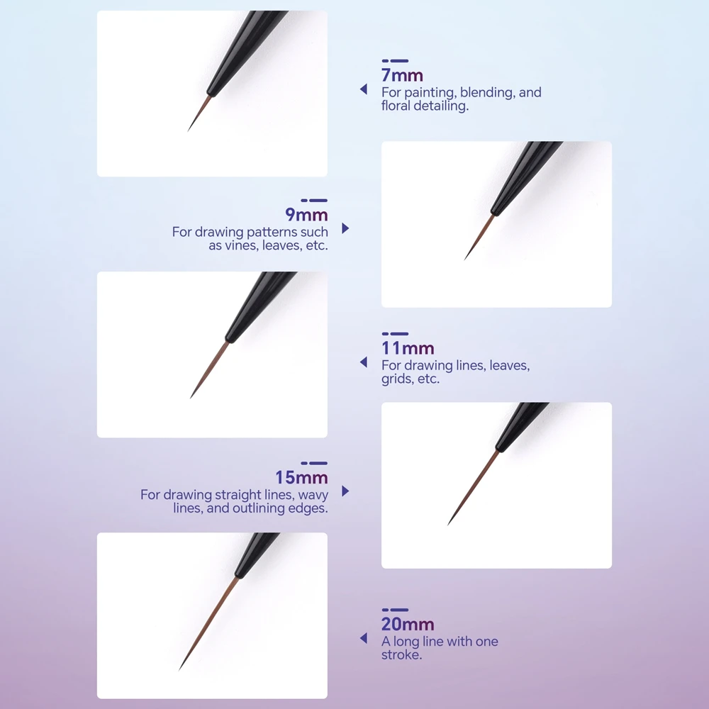 Nail Art Liner Brushes Elongated Lines Striping Drawing Painting 7/9/11/15/20mm Nail Design Pen Professional Manicure Tool