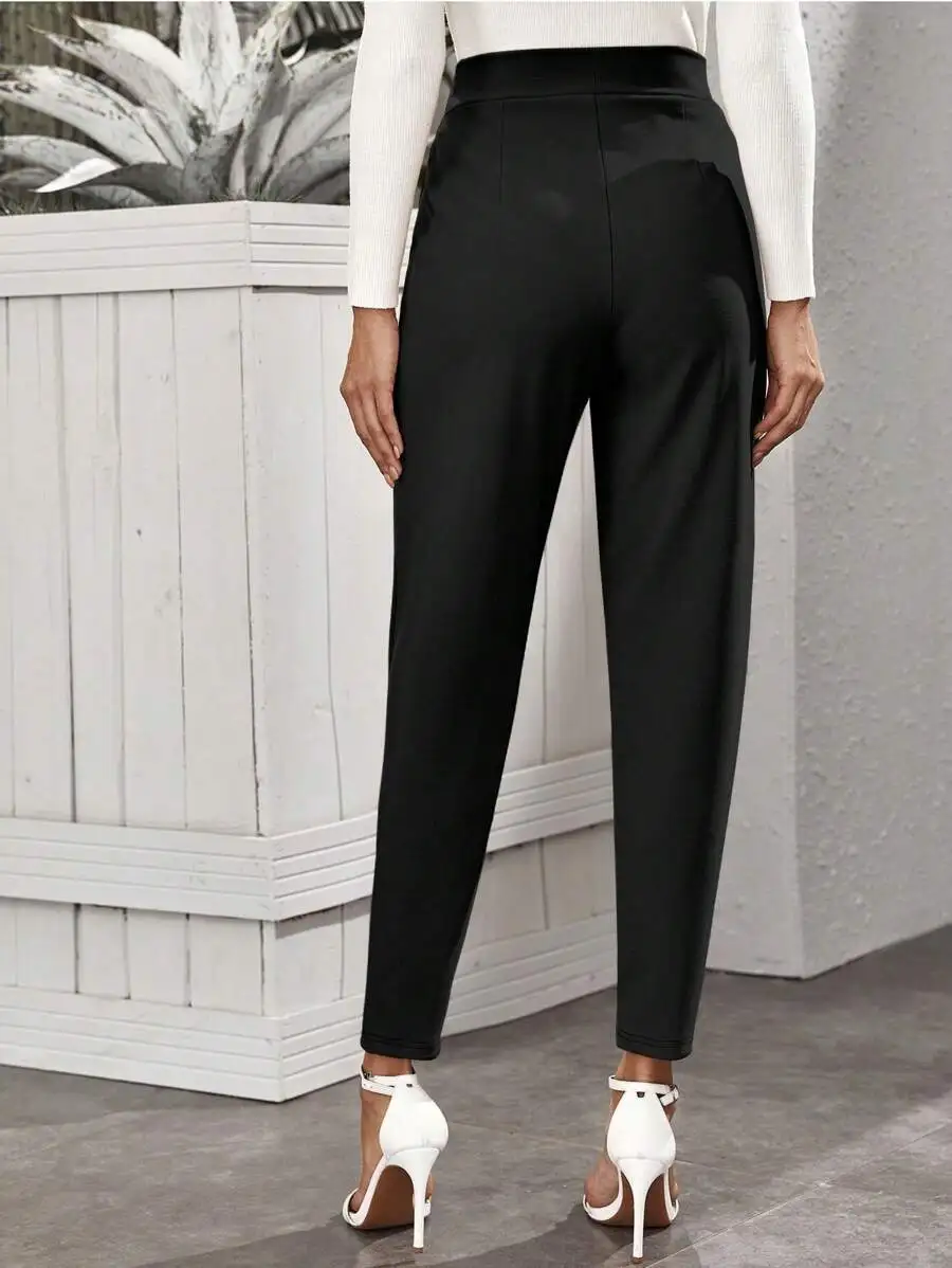 

Women Solid Color Casual High Waist Slant Pocket Tapered Pants